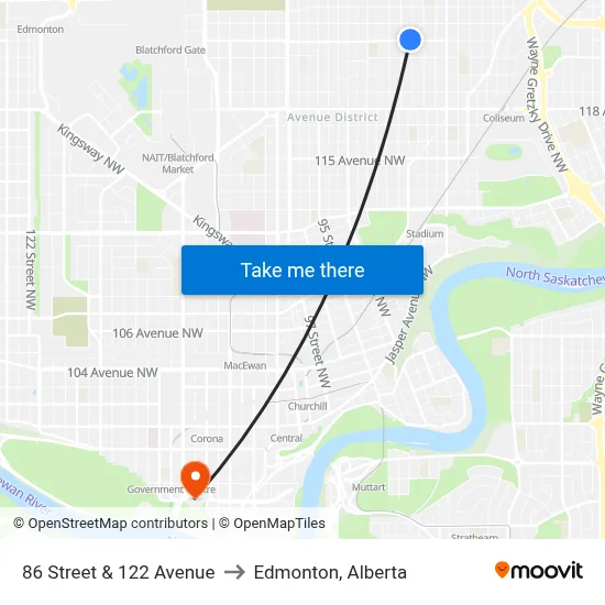86 Street & 122 Avenue to Edmonton, Alberta map