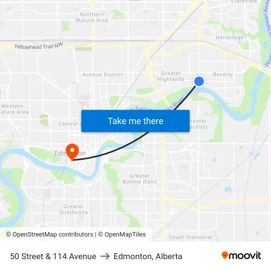 50 Street & 114 Avenue to Edmonton, Alberta map