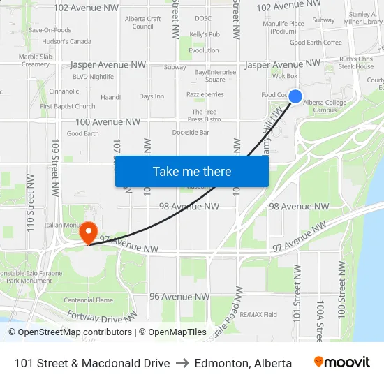 101 Street & Macdonald Drive to Edmonton, Alberta map