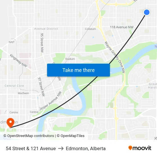54 Street & 121 Avenue to Edmonton, Alberta map