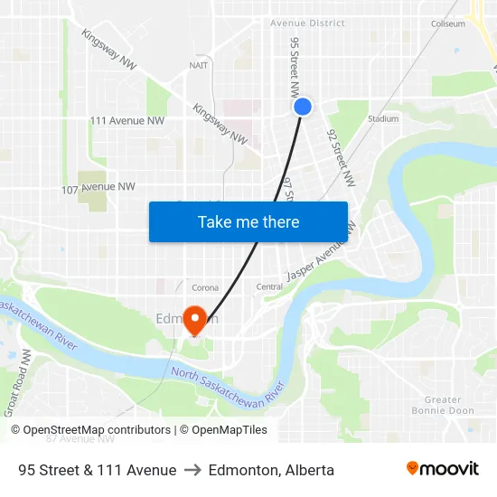 95 Street & 111 Avenue to Edmonton, Alberta map