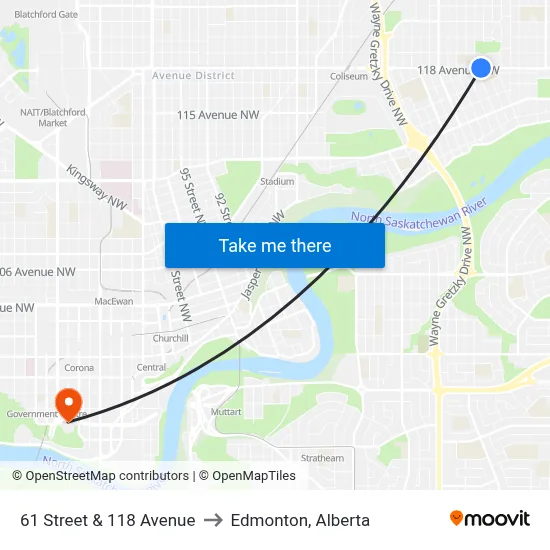 61 Street & 118 Avenue to Edmonton, Alberta map