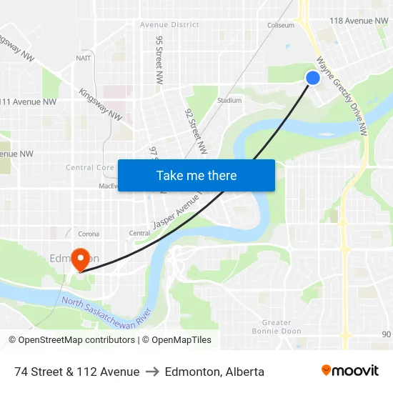 74 Street & 112 Avenue to Edmonton, Alberta map