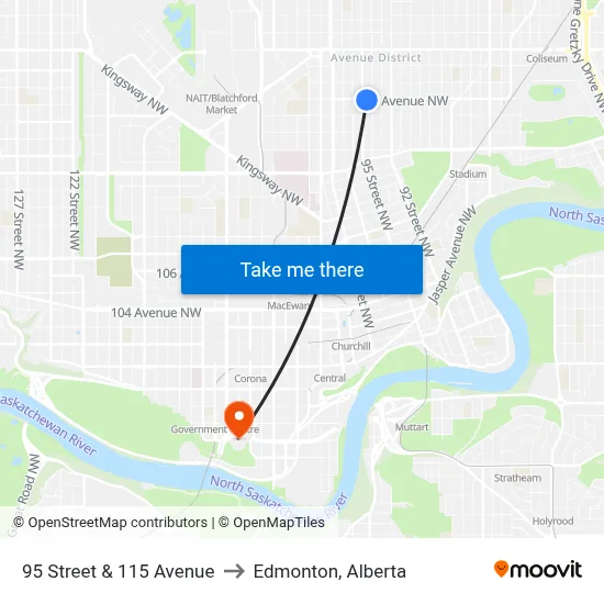 95 Street & 115 Avenue to Edmonton, Alberta map