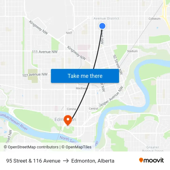 95 Street & 116 Avenue to Edmonton, Alberta map