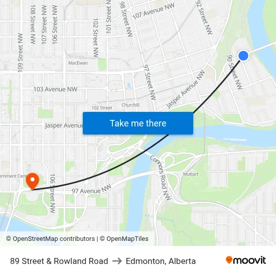 89 Street & Rowland Road to Edmonton, Alberta map
