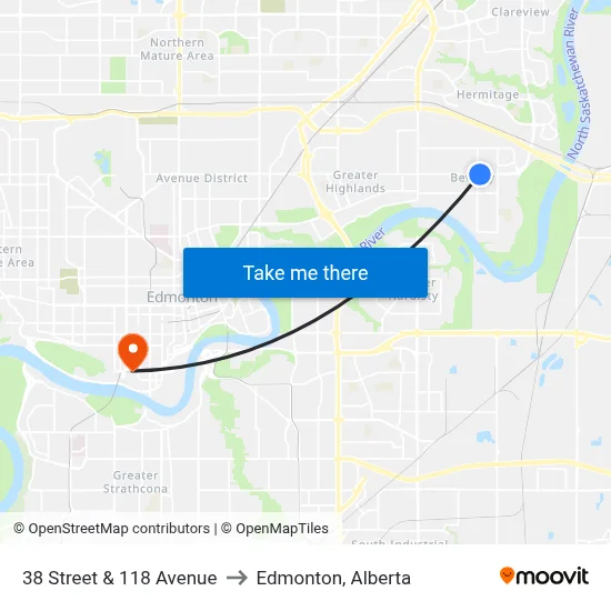 38 Street & 118 Avenue to Edmonton, Alberta map