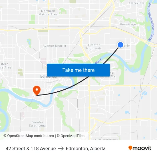 42 Street & 118 Avenue to Edmonton, Alberta map