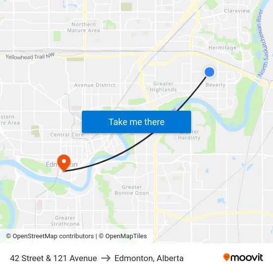 42 Street & 121 Avenue to Edmonton, Alberta map