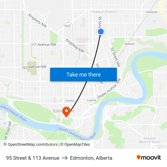95 Street & 113 Avenue to Edmonton, Alberta map