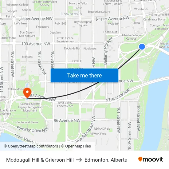 Mcdougall Hill & Grierson Hill to Edmonton, Alberta map