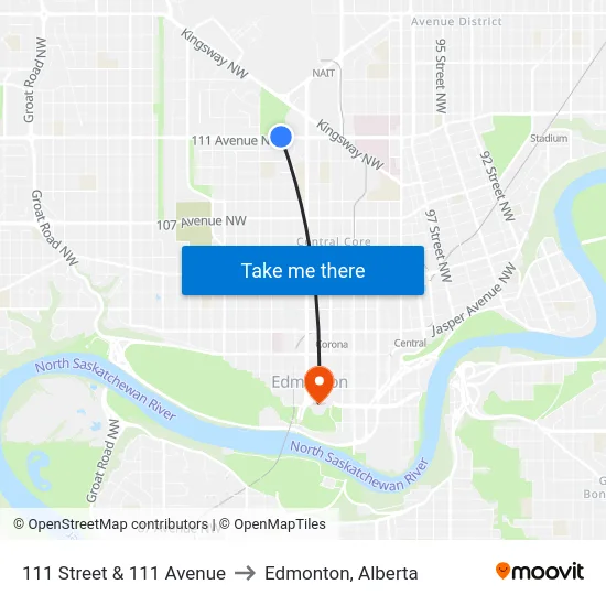 111 Street & 111 Avenue to Edmonton, Alberta map