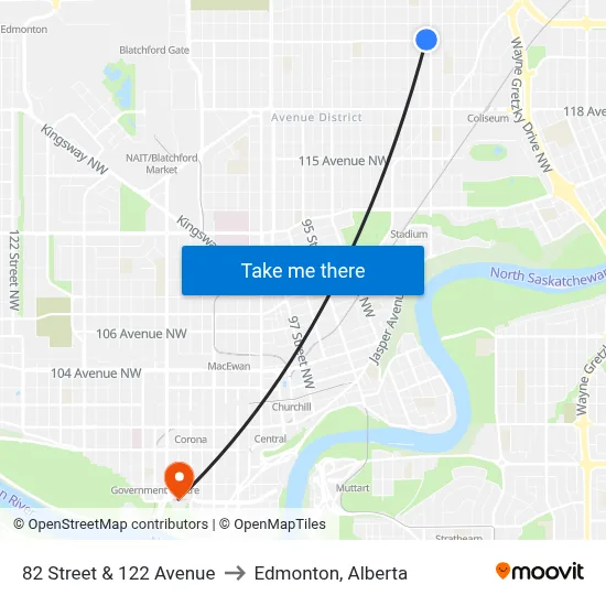 82 Street & 122 Avenue to Edmonton, Alberta map