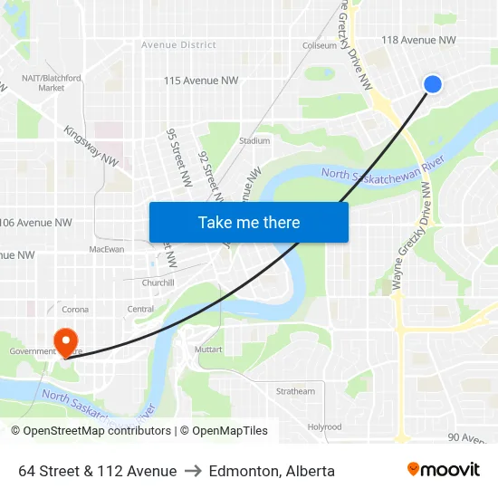 64 Street & 112 Avenue to Edmonton, Alberta map