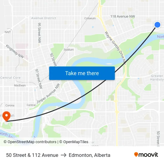 50 Street & 112 Avenue to Edmonton, Alberta map