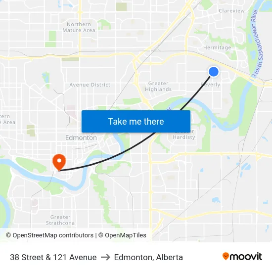 38 Street & 121 Avenue to Edmonton, Alberta map