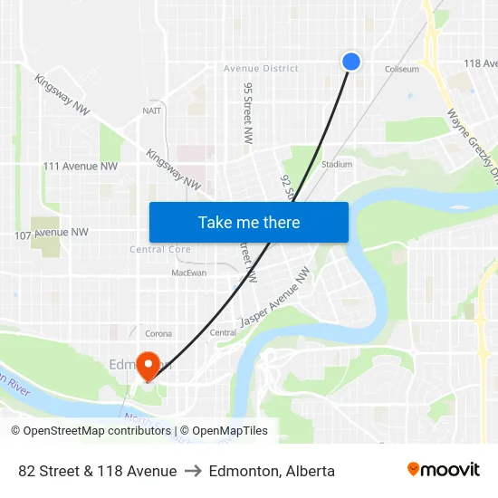 82 Street & 118 Avenue to Edmonton, Alberta map