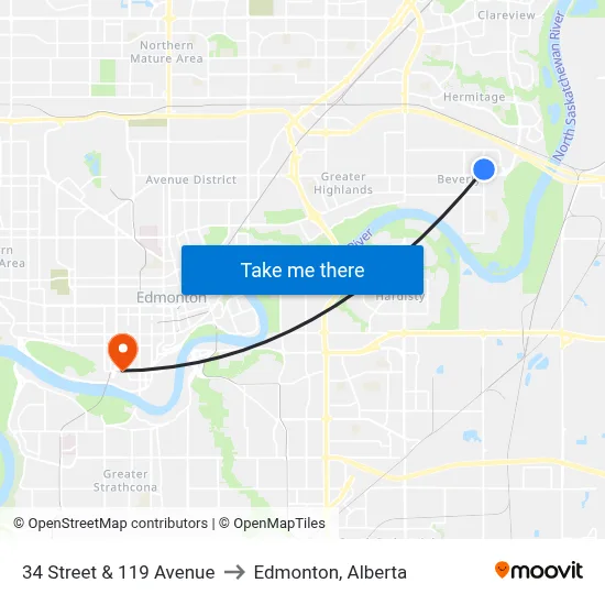 34 Street & 119 Avenue to Edmonton, Alberta map