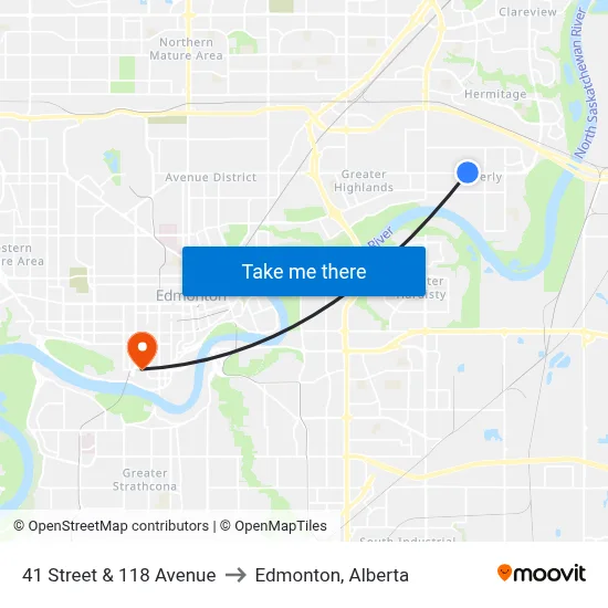 41 Street & 118 Avenue to Edmonton, Alberta map