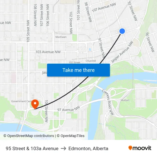 95 Street & 103a Avenue to Edmonton, Alberta map