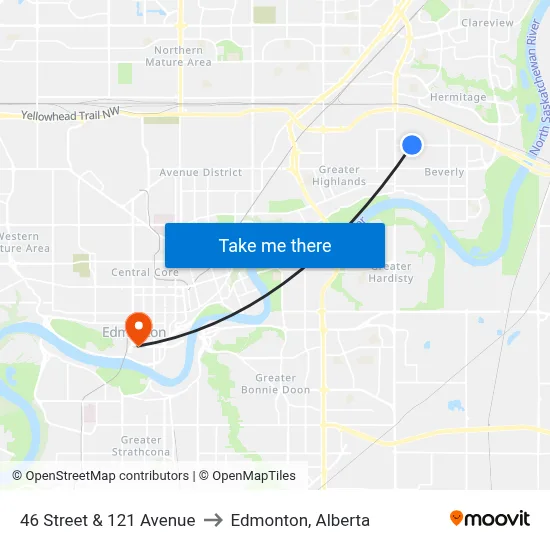 46 Street & 121 Avenue to Edmonton, Alberta map