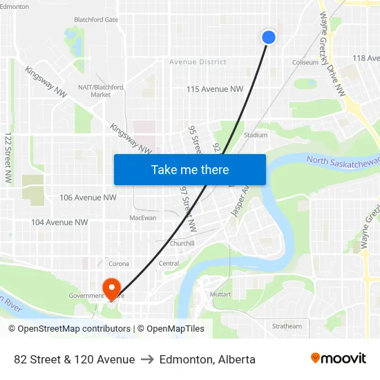 82 Street & 120 Avenue to Edmonton, Alberta map