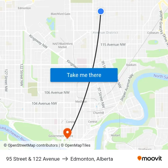 95 Street & 122 Avenue to Edmonton, Alberta map