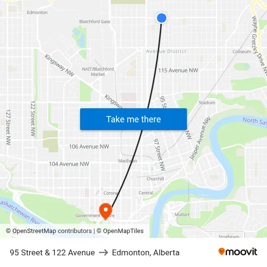 95 Street & 122 Avenue to Edmonton, Alberta map
