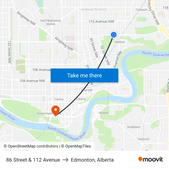 86 Street & 112 Avenue to Edmonton, Alberta map