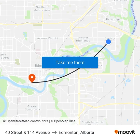 40 Street & 114 Avenue to Edmonton, Alberta map