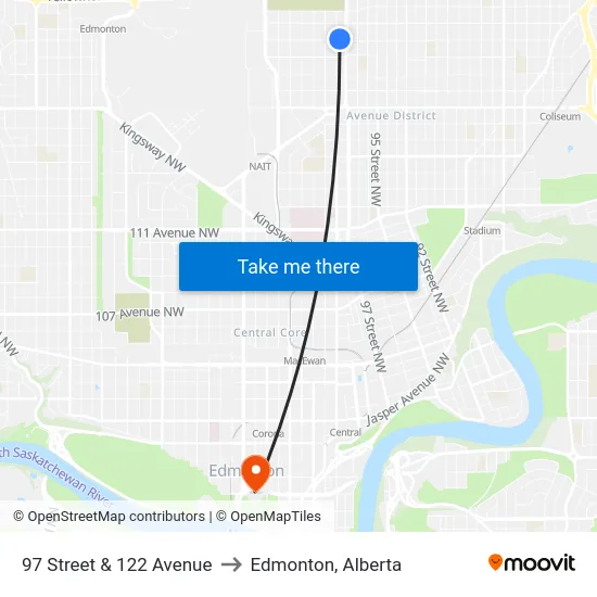 97 Street & 122 Avenue to Edmonton, Alberta map