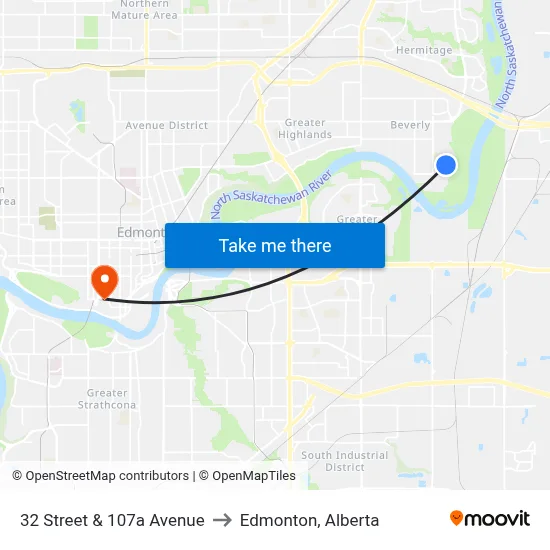32 Street & 107a Avenue to Edmonton, Alberta map