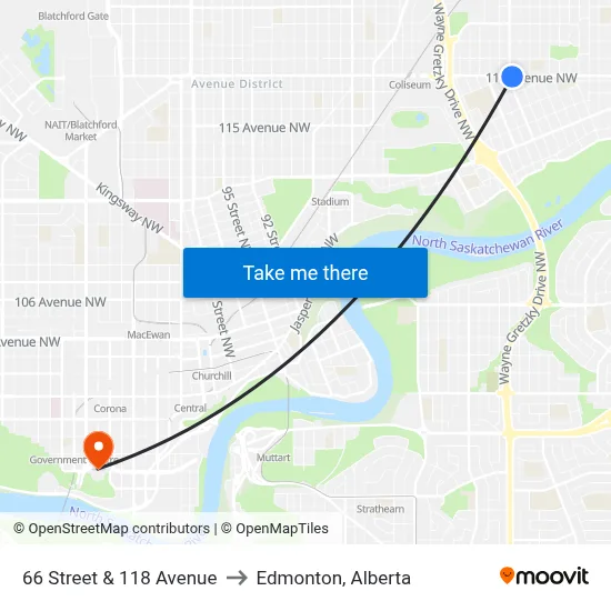 66 Street & 118 Avenue to Edmonton, Alberta map