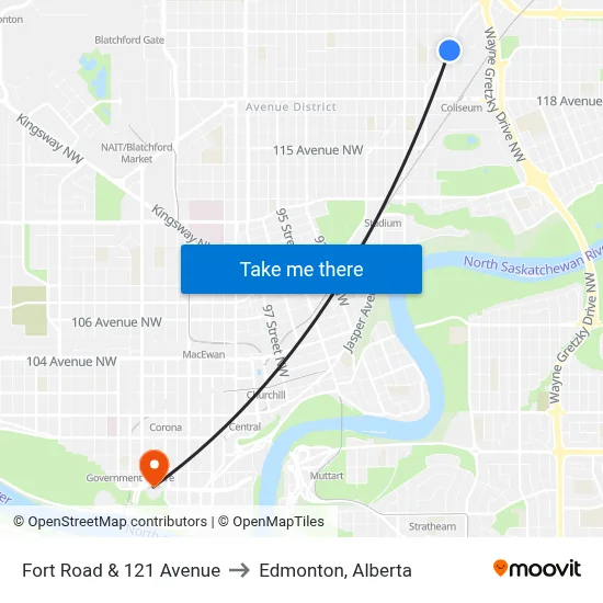 Fort Road & 121 Avenue to Edmonton, Alberta map