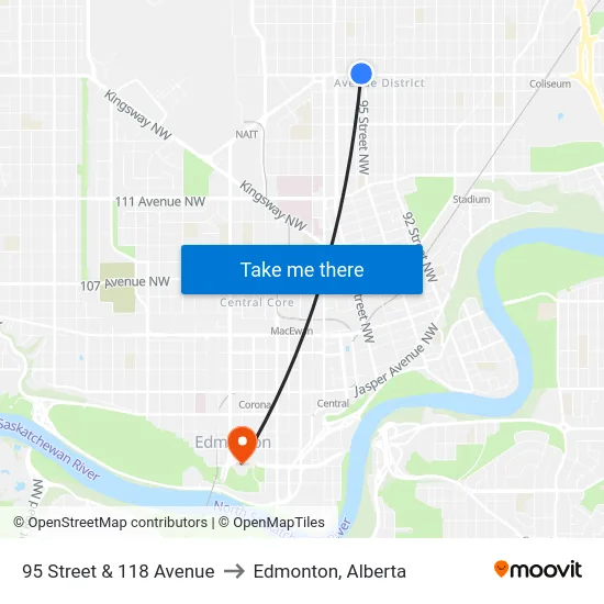 95 Street & 118 Avenue to Edmonton, Alberta map
