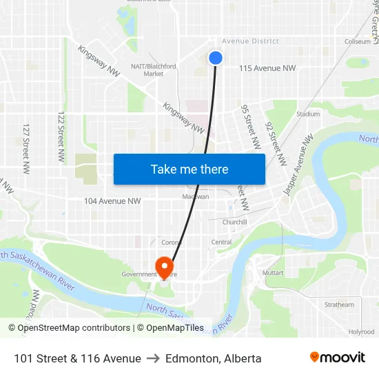 101 Street & 116 Avenue to Edmonton, Alberta map