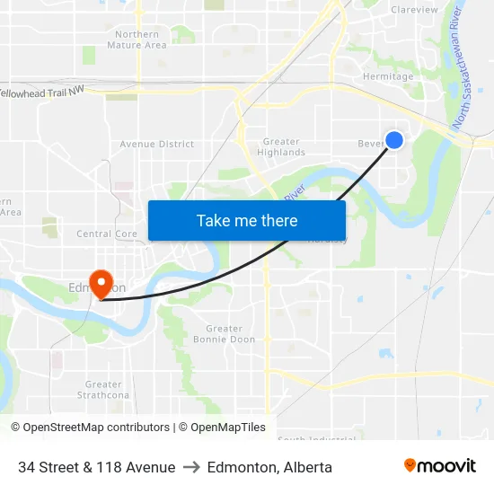 34 Street & 118 Avenue to Edmonton, Alberta map