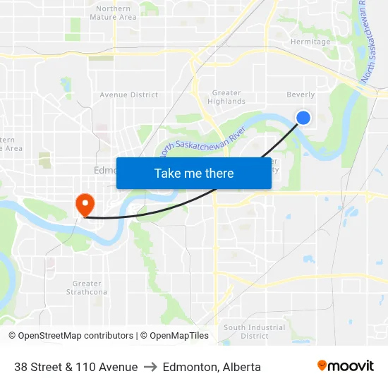 38 Street & 110 Avenue to Edmonton, Alberta map