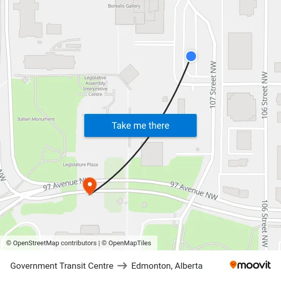 Government Transit Centre to Edmonton, Alberta map