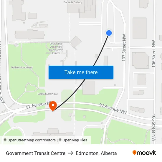 Government Transit Centre to Edmonton, Alberta map