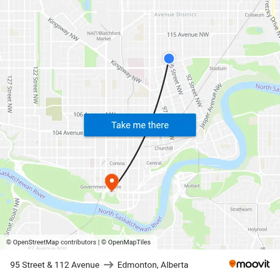 95 Street & 112 Avenue to Edmonton, Alberta map