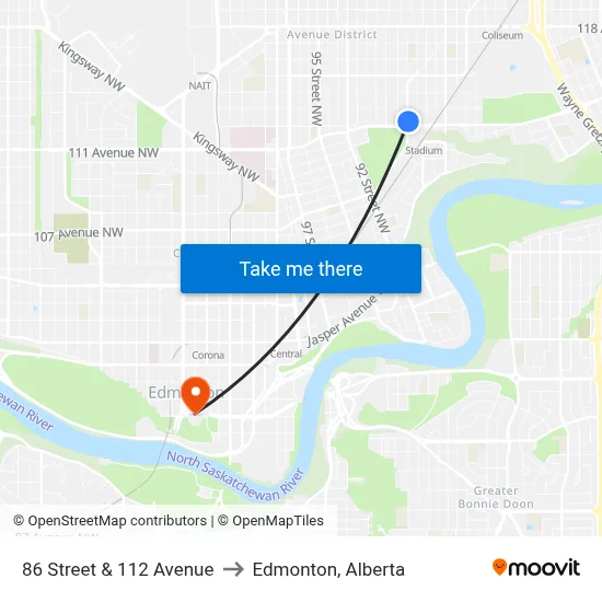 86 Street & 112 Avenue to Edmonton, Alberta map
