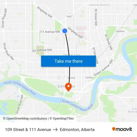 109 Street & 111 Avenue to Edmonton, Alberta map