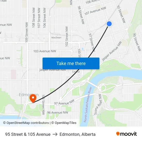 95 Street & 105 Avenue to Edmonton, Alberta map