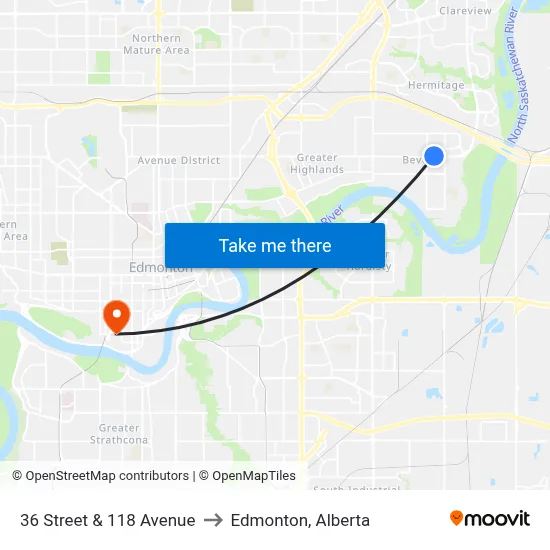 36 Street & 118 Avenue to Edmonton, Alberta map