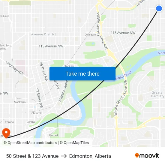 50 Street & 123 Avenue to Edmonton, Alberta map