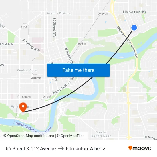 66 Street & 112 Avenue to Edmonton, Alberta map
