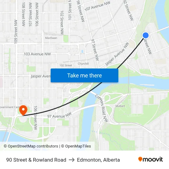 90 Street & Rowland Road to Edmonton, Alberta map