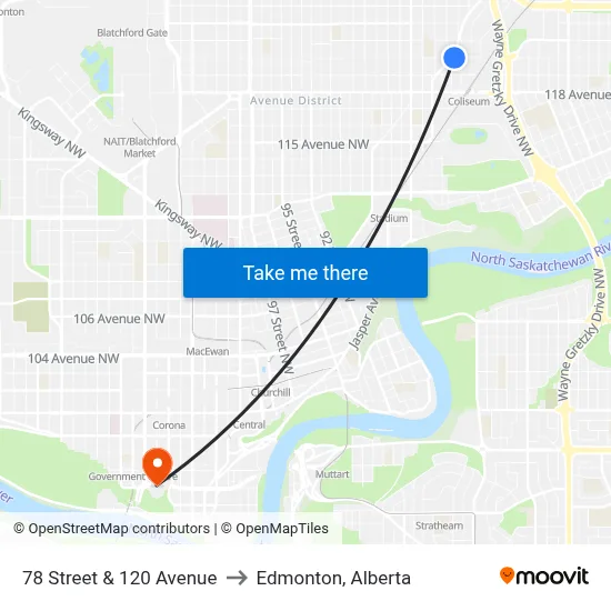 78 Street & 120 Avenue to Edmonton, Alberta map