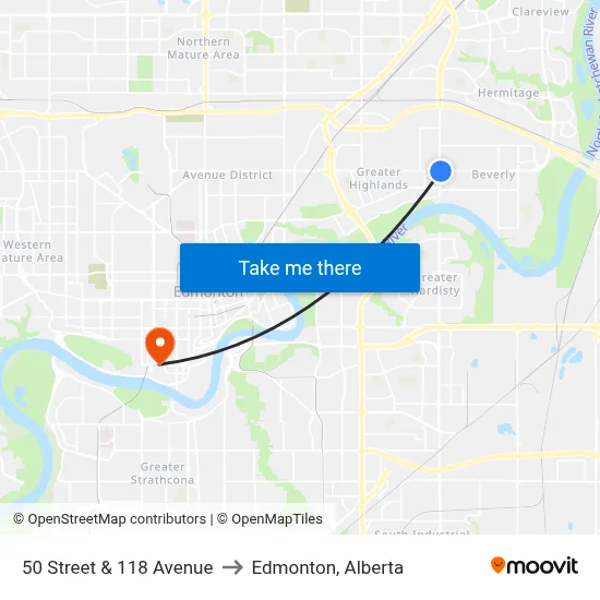 50 Street & 118 Avenue to Edmonton, Alberta map